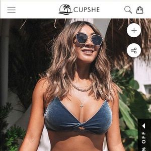 Cupshe silver grey velvet bikini top